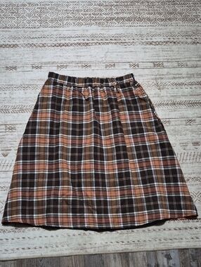 Source Unknown Brown and Tan Plaid A-Line Skirt With Pockets
